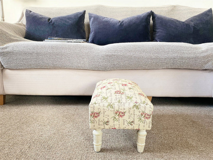 Roses Design Fabric Footstool with Storage Drawer