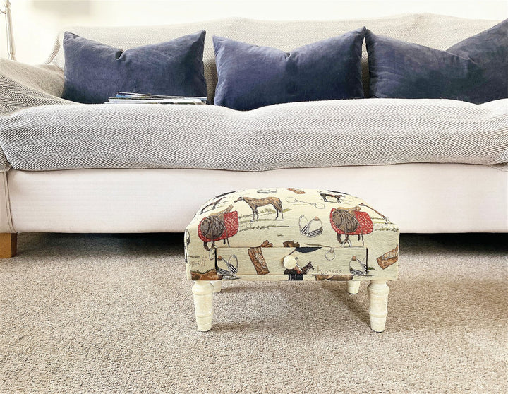 Equestrian Themed Fabric Footstool with Storage Drawer