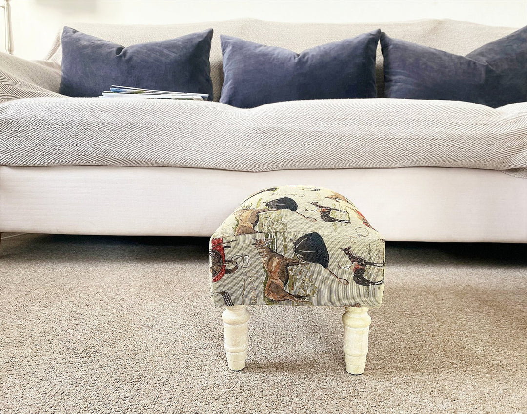 Equestrian Themed Fabric Footstool with Storage Drawer