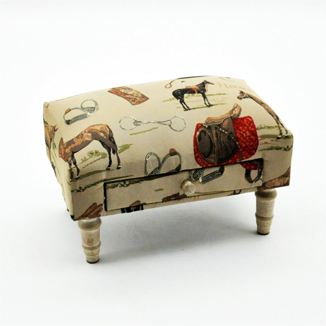 Equestrian Themed Fabric Footstool with Storage Drawer