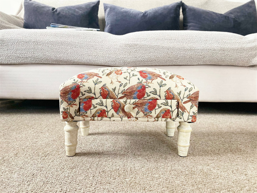 Robin Themed Fabric Footstool with Storage Drawer