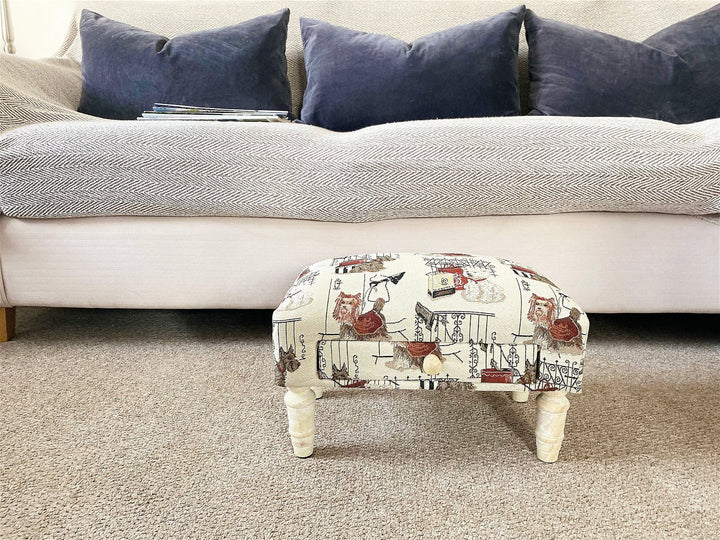 Scottie Themed Fabric Footstool with Storage Drawer