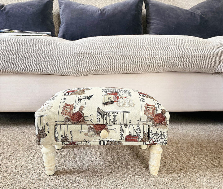 Scottie Themed Fabric Footstool with Storage Drawer