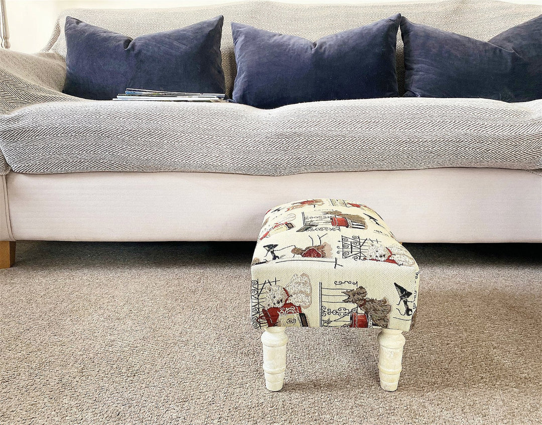 Scottie Themed Fabric Footstool with Storage Drawer