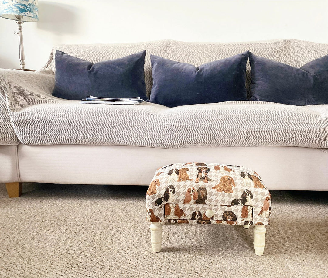 Dog Themed Fabric Footstool with Storage Drawer