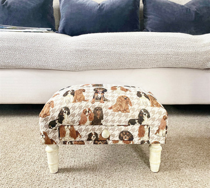 Dog Themed Fabric Footstool with Storage Drawer