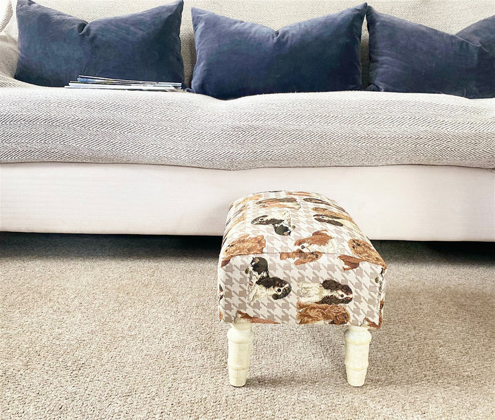 Dog Themed Fabric Footstool with Storage Drawer