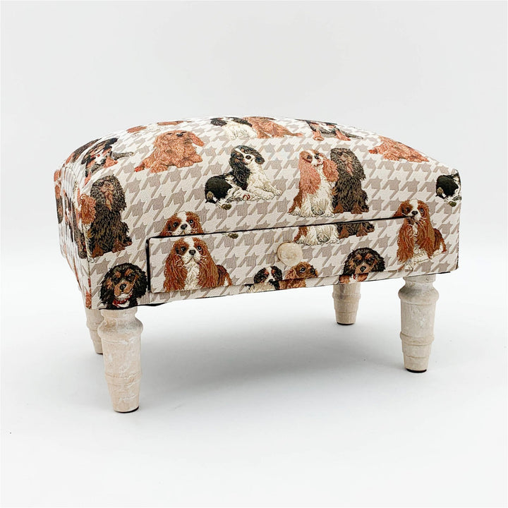 Dog Themed Fabric Footstool with Storage Drawer