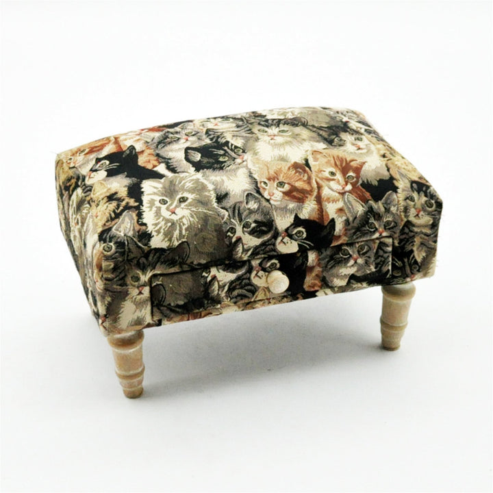 Charming Cat Print Fabric Footstool with a Single Storage Drawer