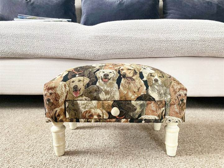 Dogs Themed Fabric Footstool with Storage Drawer