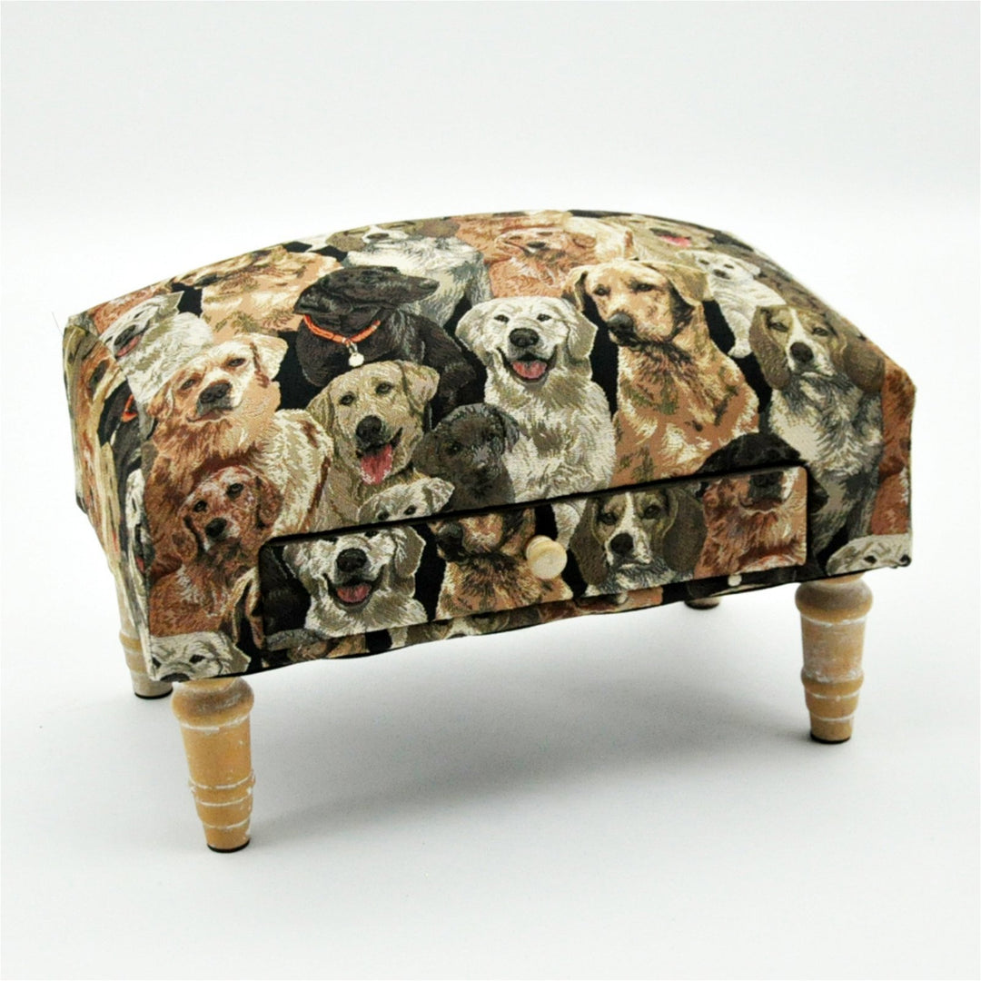 Dogs Themed Fabric Footstool with Storage Drawer