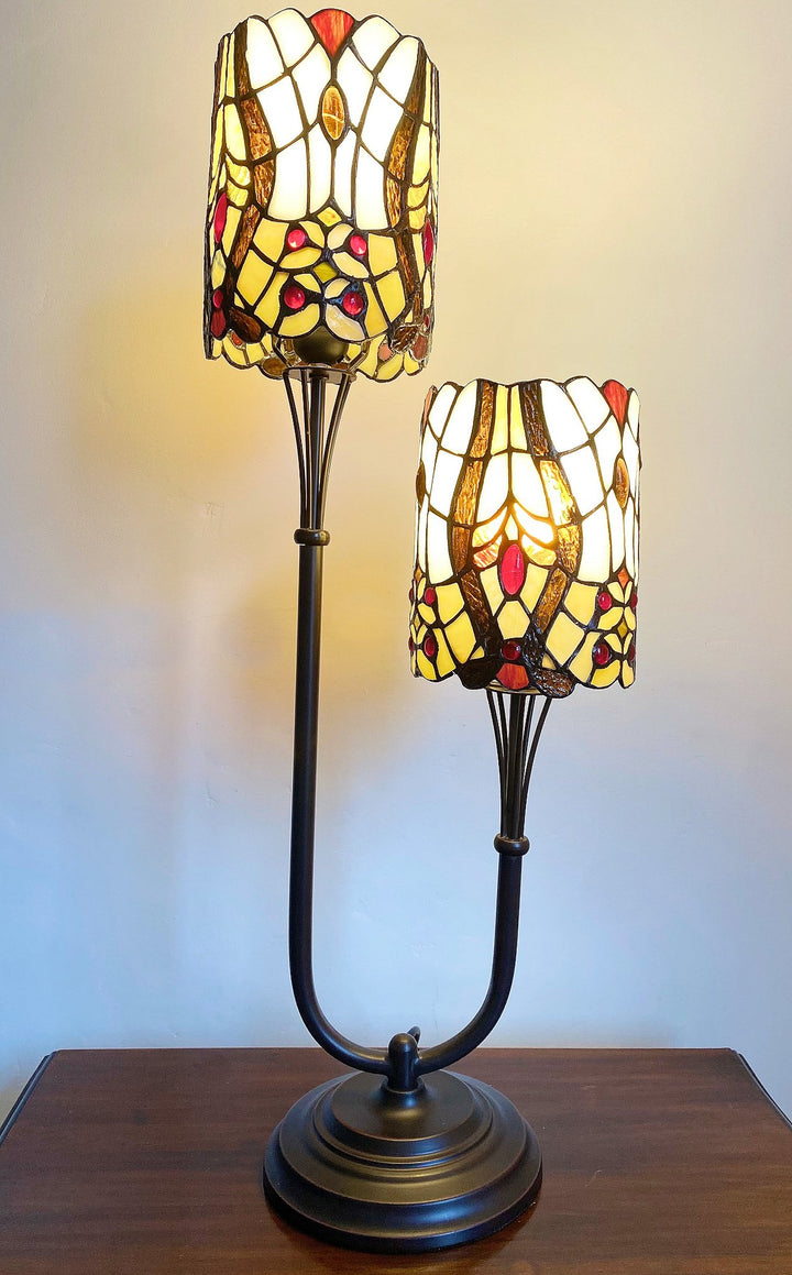 Cream Twin Stem Tiffany Lamp 72cm