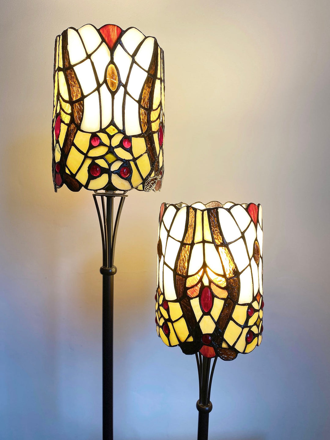 Cream Twin Stem Tiffany Lamp 72cm