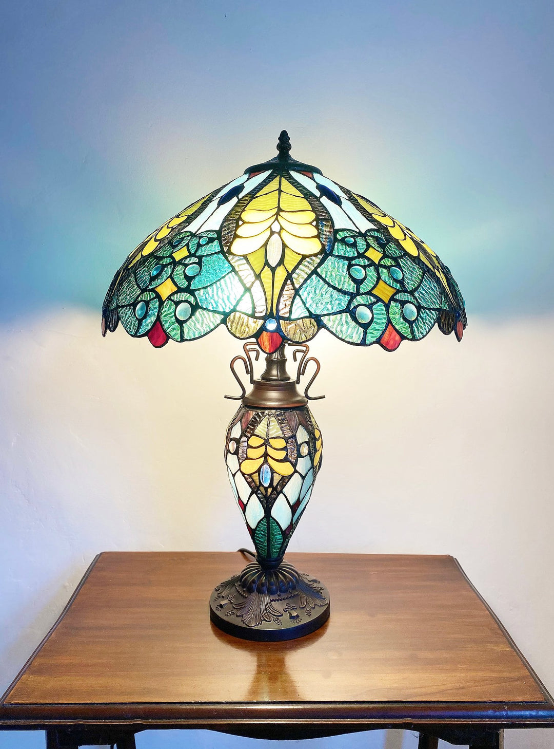 Green & Yellow Double Tiffany Lamp 68cm