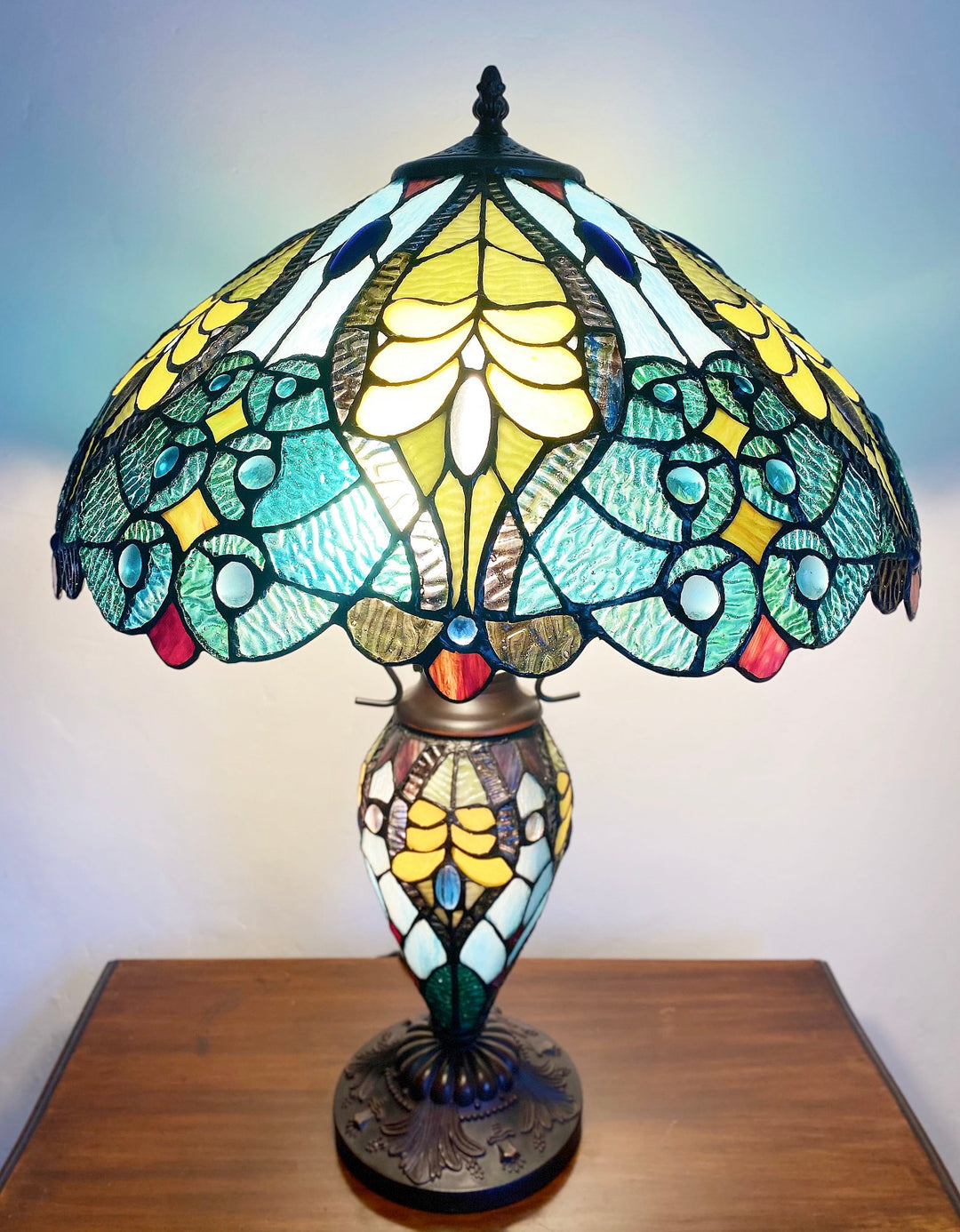 Green & Yellow Double Tiffany Lamp 68cm