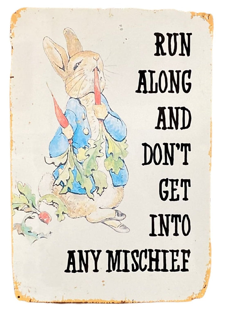 Metal Movie Wall Sign - Peter Rabbit Beatrix Potter - Run Along Mischief