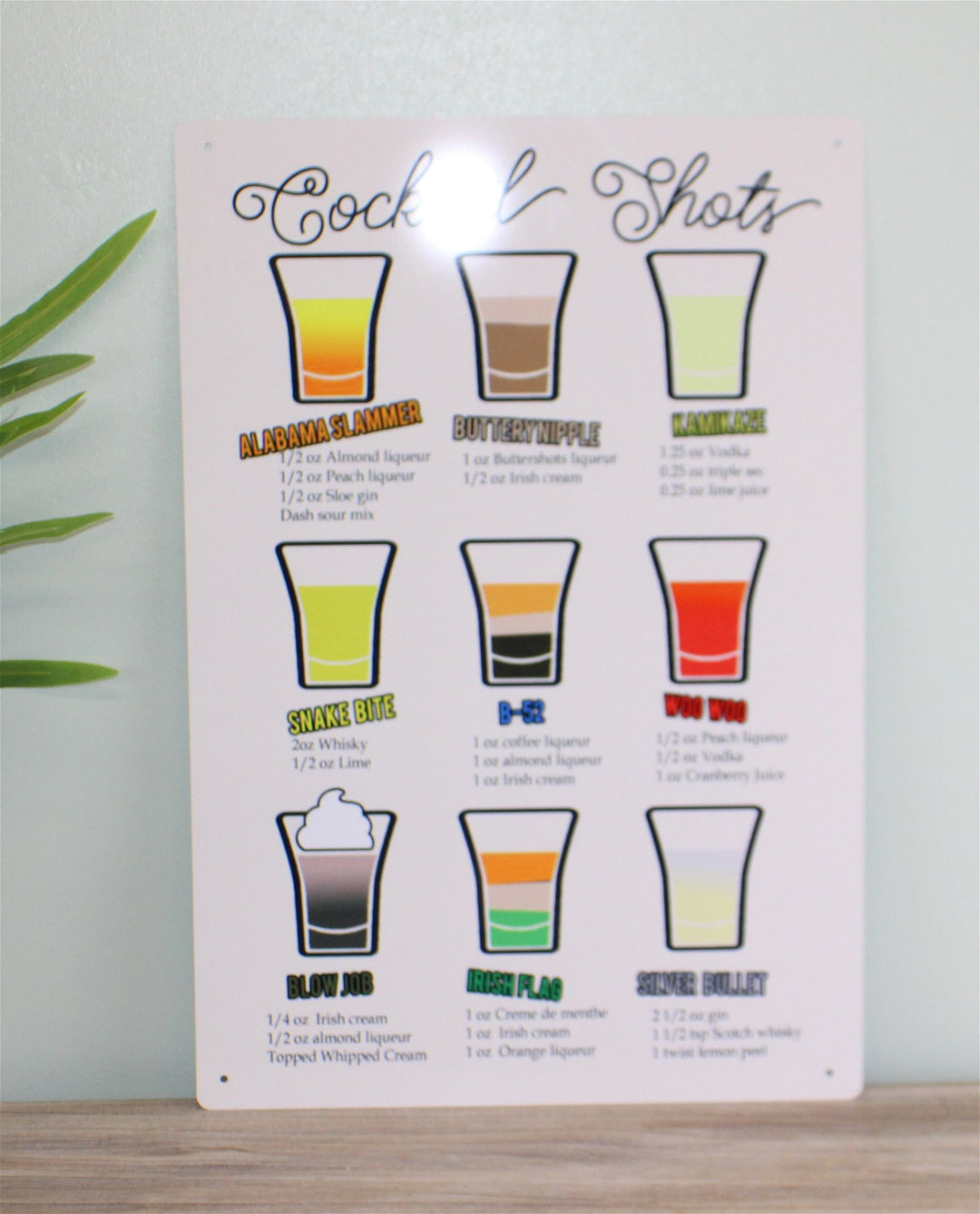 Vintage Metal Sign - Classic Cocktail Shot Recipes