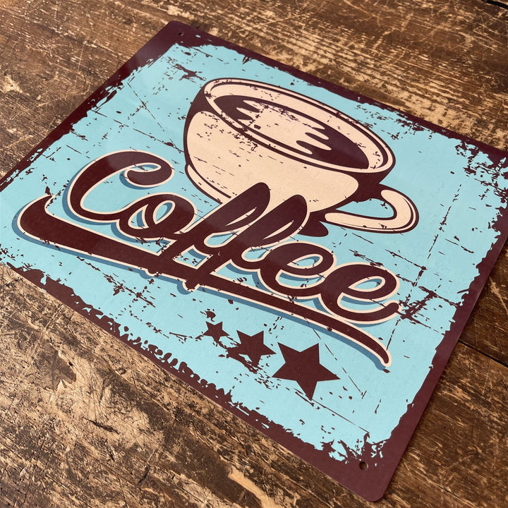 Vintage Metal Wall Sign - Retro Coffee Cup Sign - Made in the UK