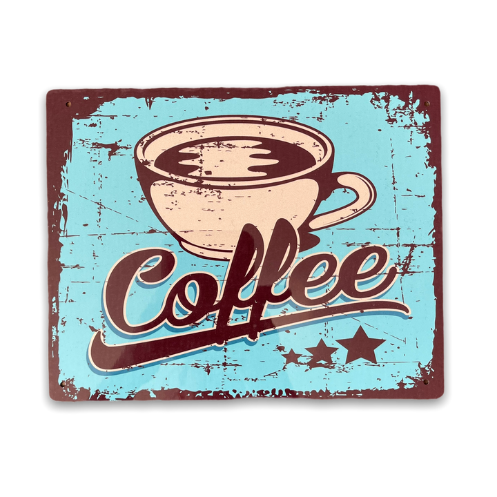 Vintage Metal Wall Sign - Retro Coffee Cup Sign - Made in the UK