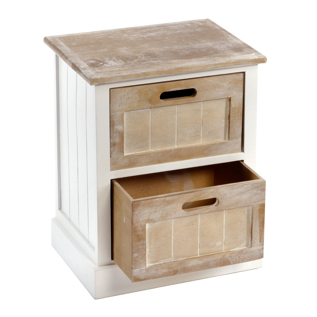 Set of 2 Drawers - White & Natural Wood Country Cottage 2 Drawer Cabinet