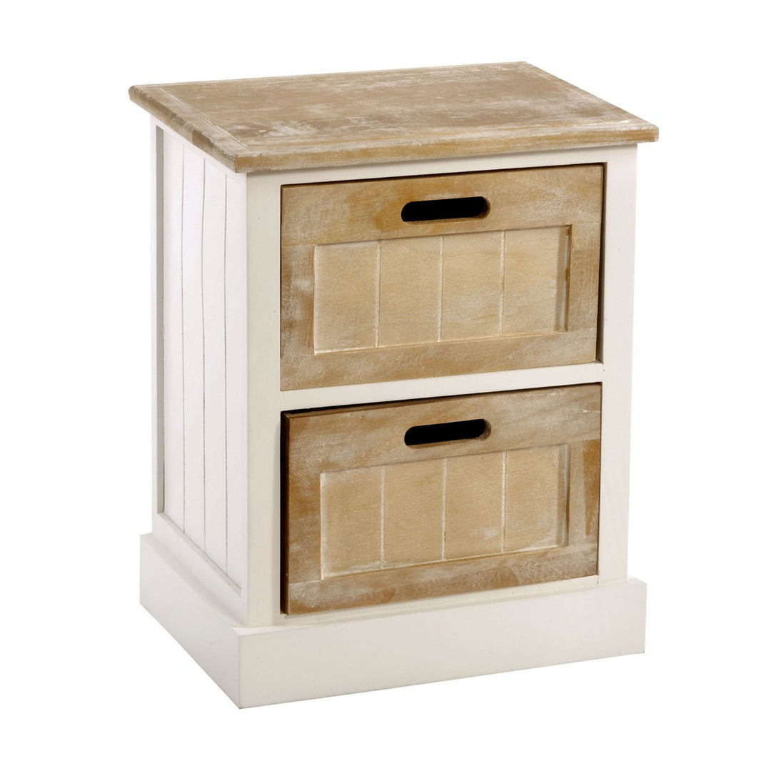 Set of 2 Drawers - White & Natural Wood Country Cottage 2 Drawer Cabinet