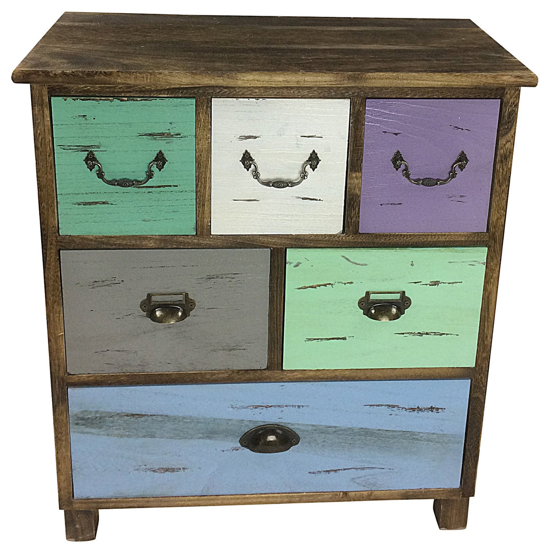 Multicoloured Chest of Drawers - Wooden Storage Cabinet With 6 Drawers in Blue, Green, Purple White & Grey