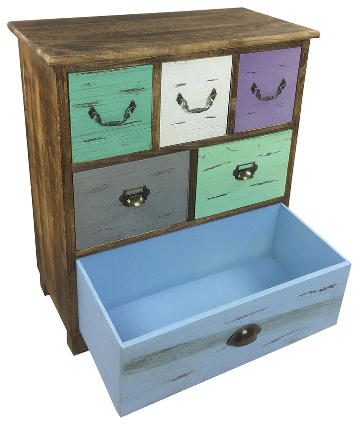 Multicoloured Chest of Drawers - Wooden Storage Cabinet With 6 Drawers in Blue, Green, Purple White & Grey