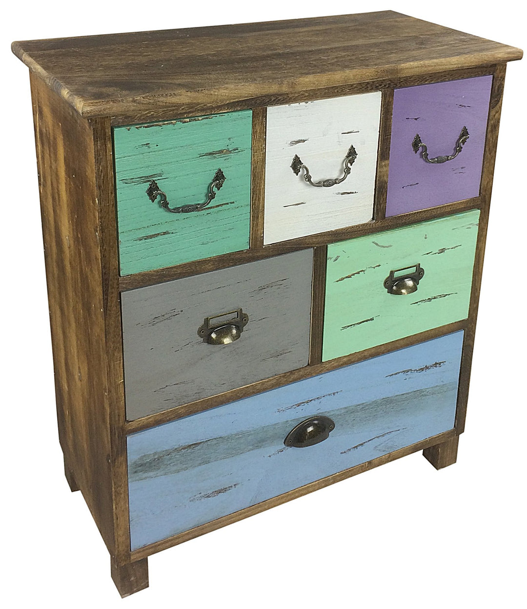 Multicoloured Chest of Drawers - Wooden Storage Cabinet With 6 Drawers in Blue, Green, Purple White & Grey