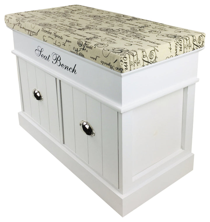 Shabby Chic Storage Bench Seat with Cushion, 2 Drawers & Lid