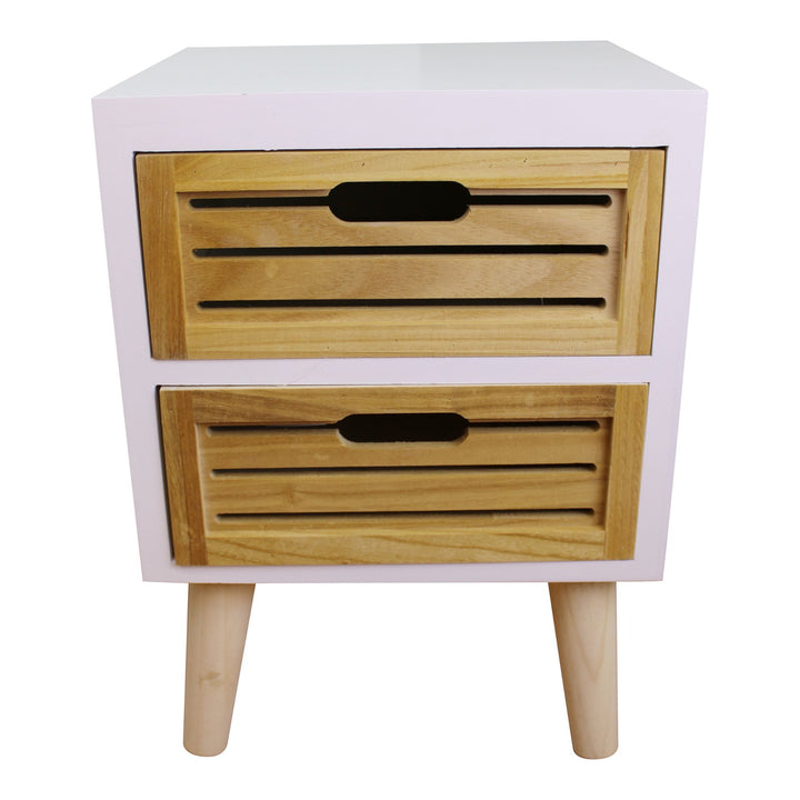 Set of 2 Drawers in White & Wood - Removable Legs