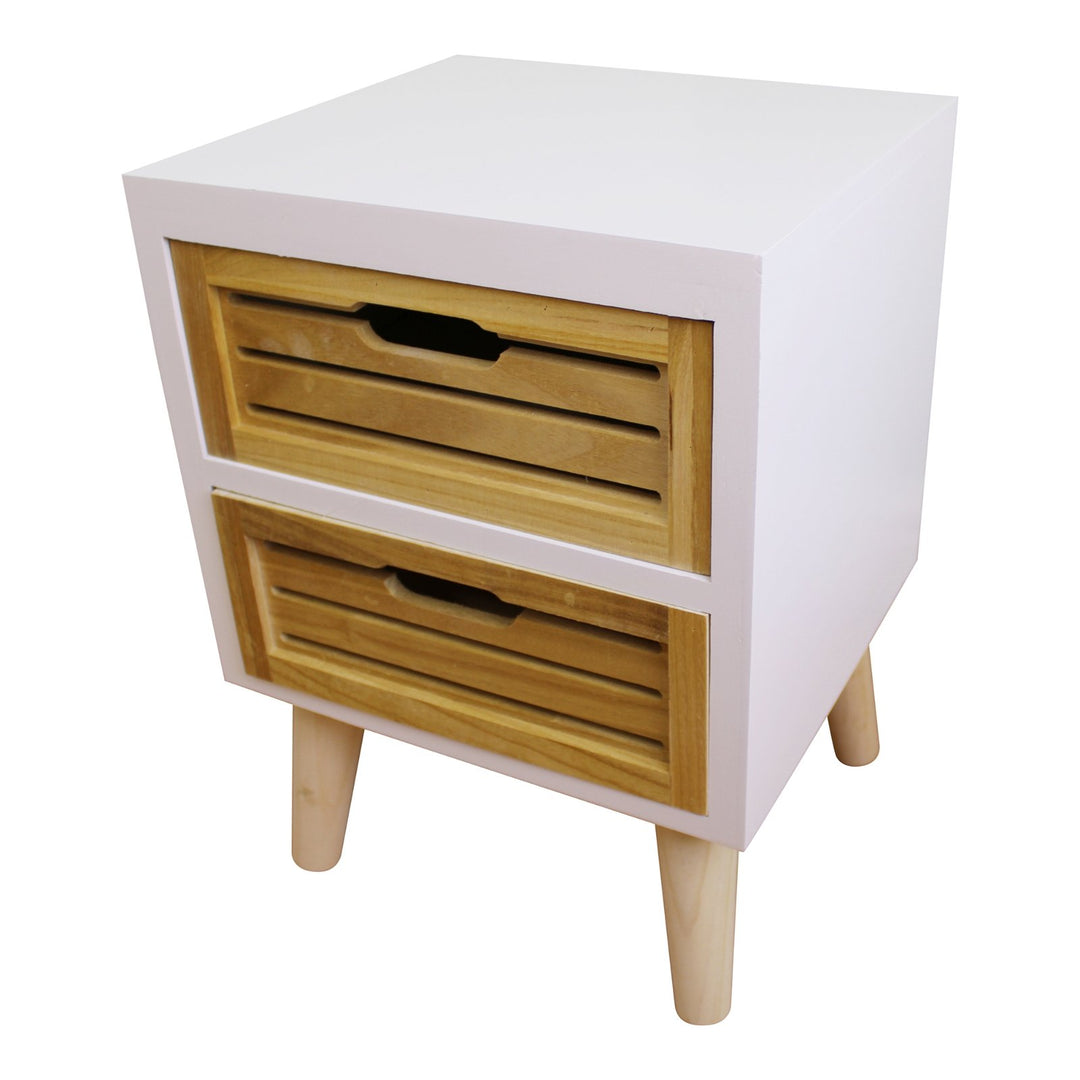 Set of 2 Drawers in White & Wood - Removable Legs