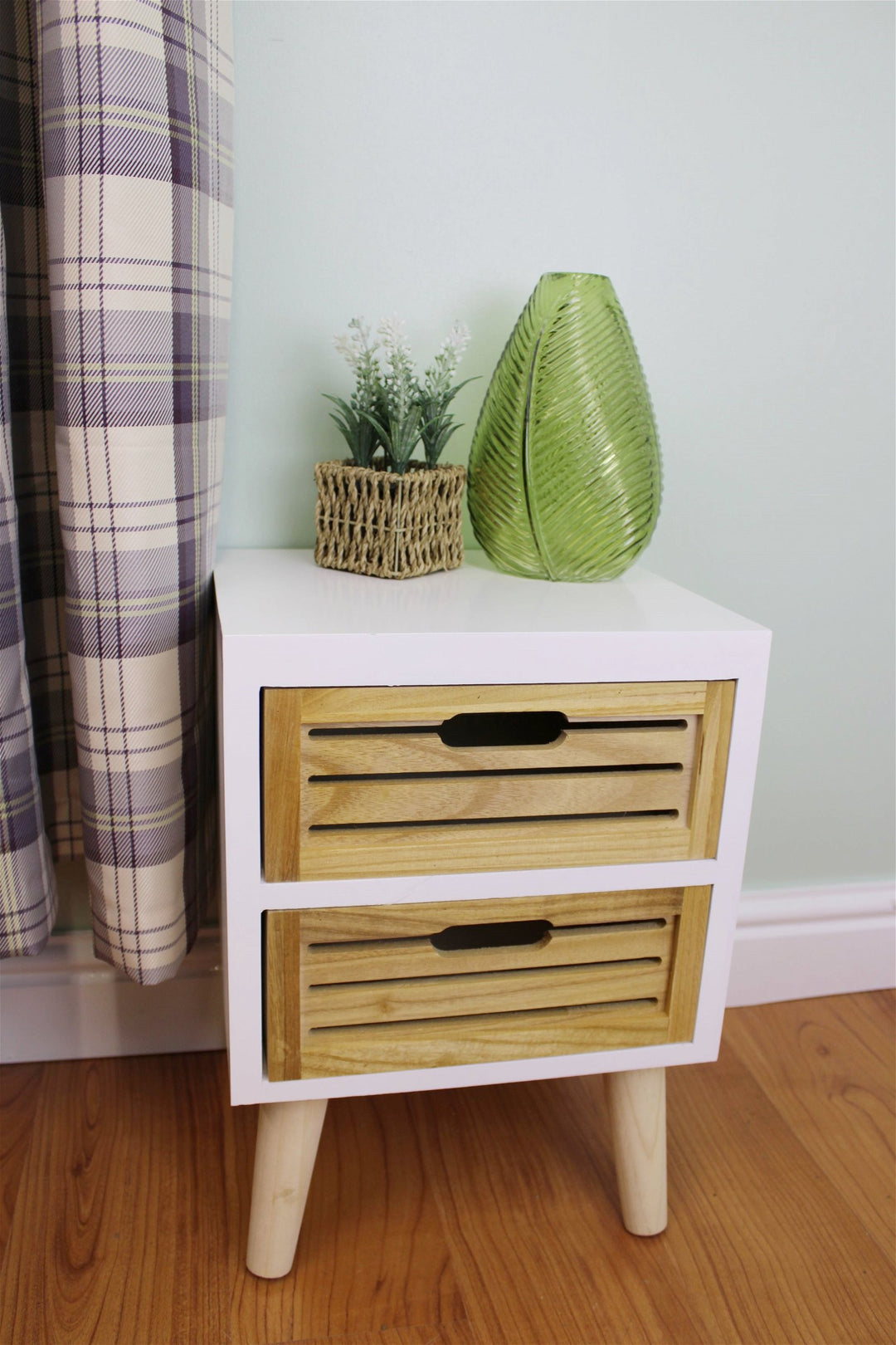 Set of 2 Drawers in White & Wood - Removable Legs