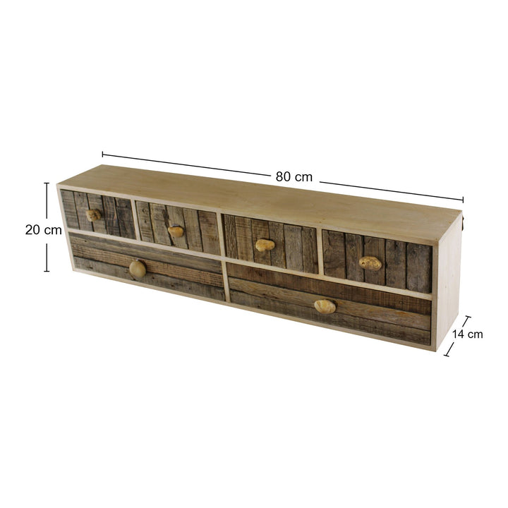 Freestanding or Wall Mountable Driftwood Style 6 Drawer Unit with Pebble Handles