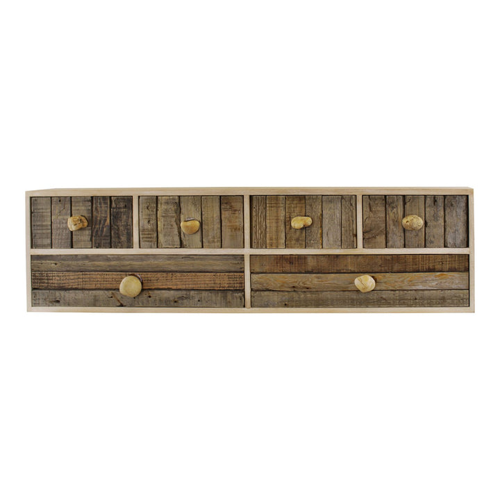 Freestanding or Wall Mountable Driftwood Style 6 Drawer Unit with Pebble Handles