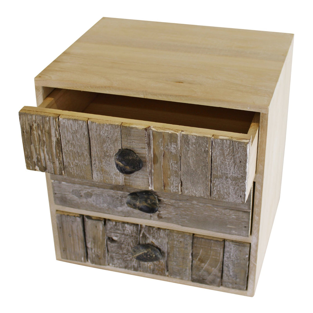 Set of 3 Drawers - Driftwood Effect Nautical Beach Theme with Pebble Handles