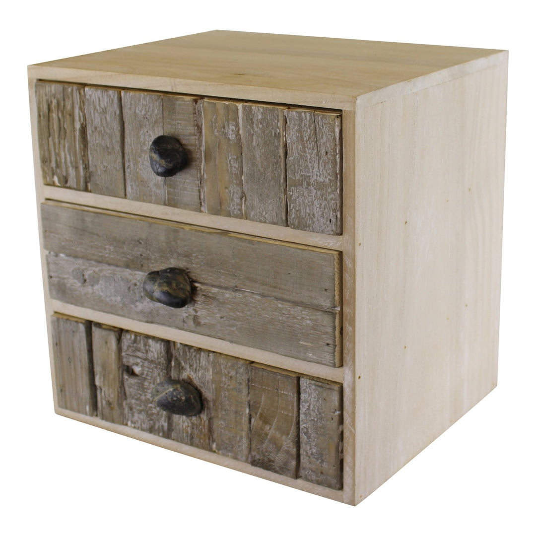 Set of 3 Drawers - Driftwood Effect Nautical Beach Theme with Pebble Handles