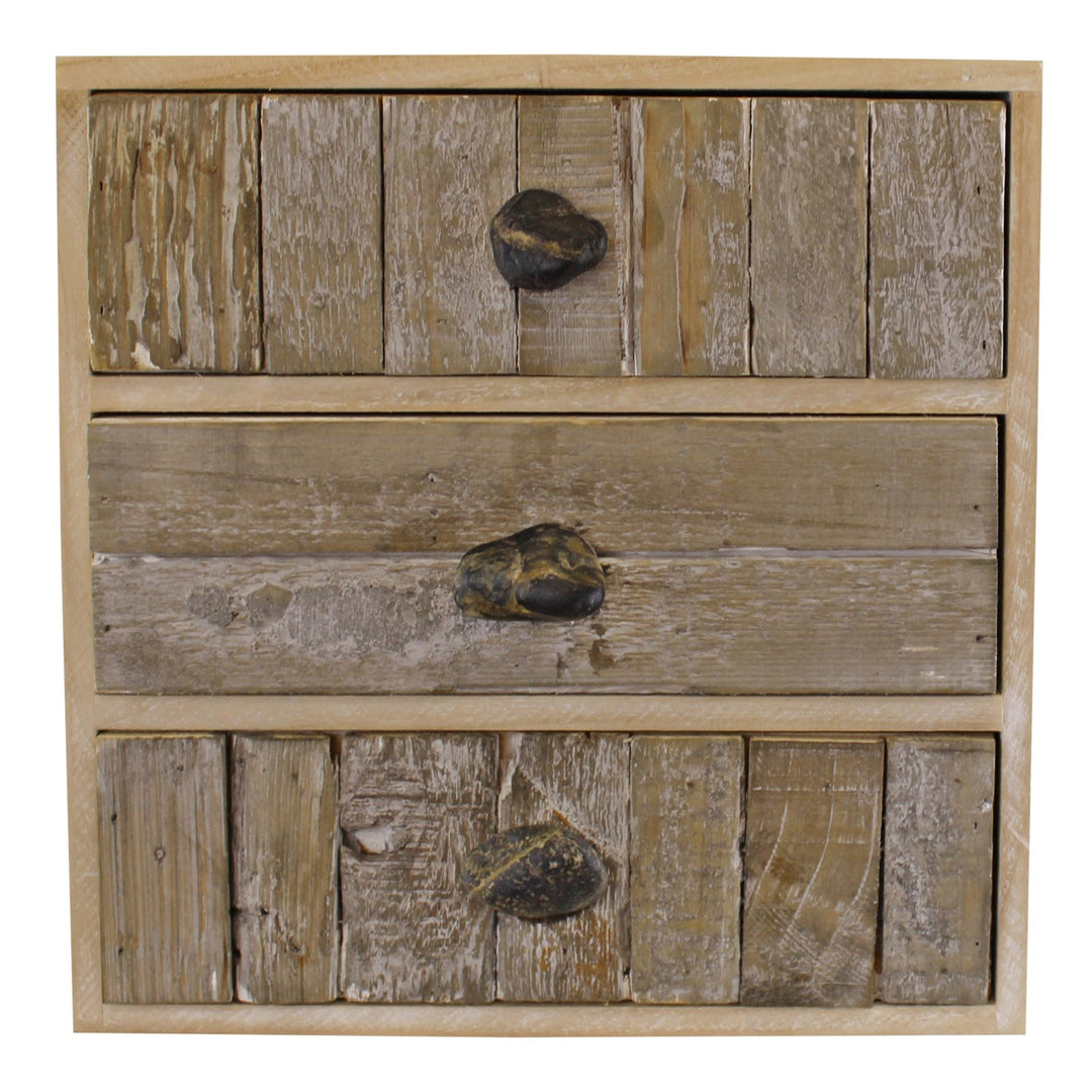 Set of 3 Drawers - Driftwood Effect Nautical Beach Theme with Pebble Handles