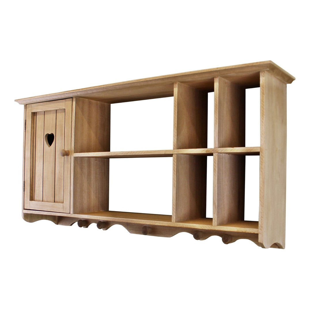 Wooden Wall Hanging Storage Unit With Cupboard & Shelves