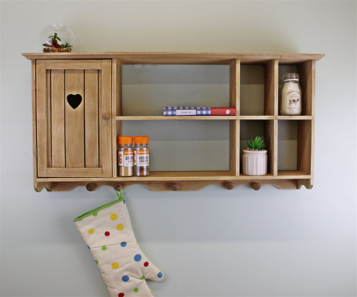 Wooden Wall Hanging Storage Unit With Cupboard & Shelves