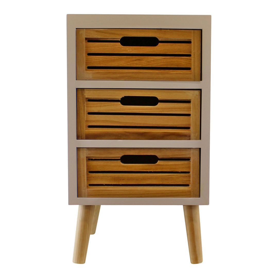 Set of 3 Drawers - White with Natural Wood Drawers - Removable Legs