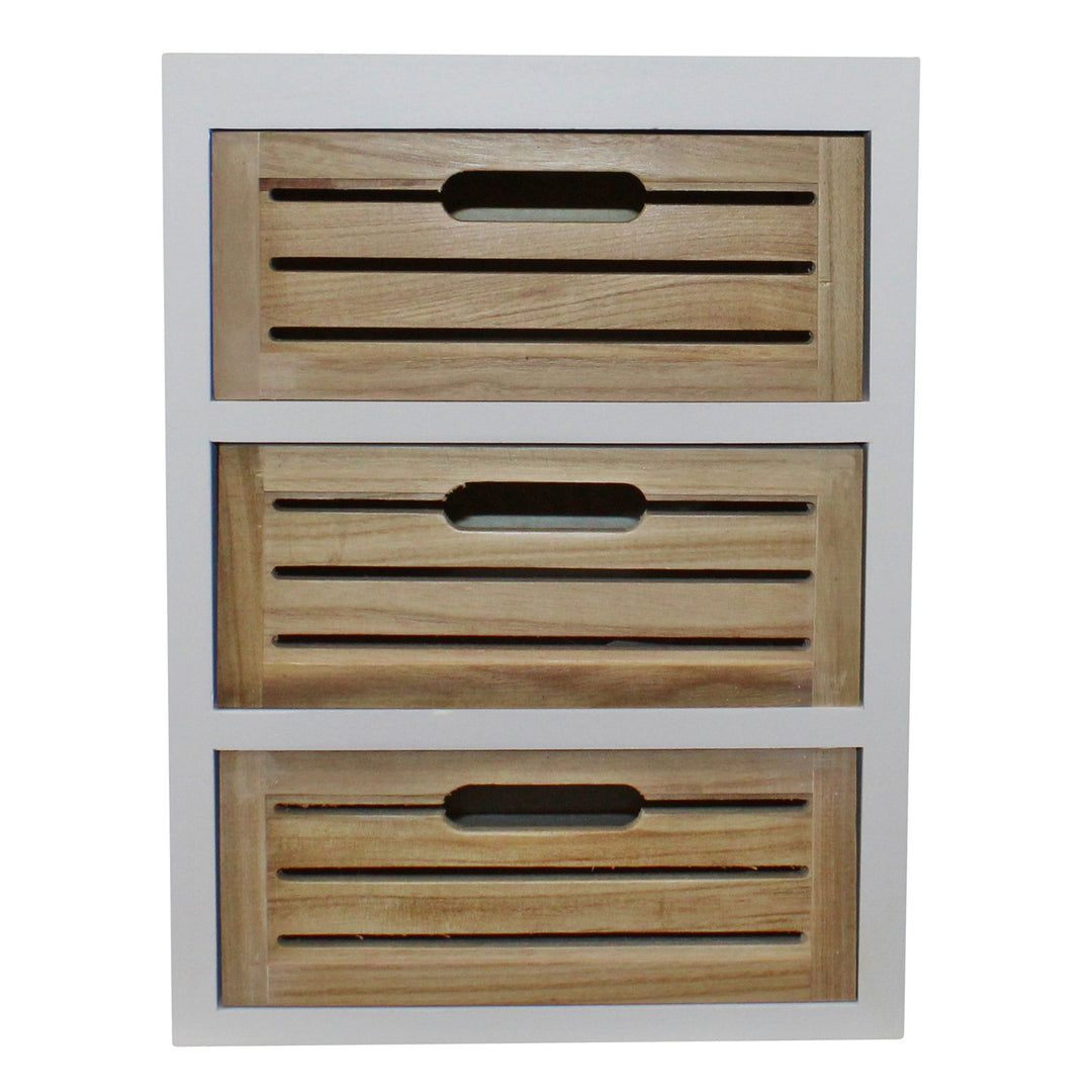 Set of 3 Drawers - White with Natural Wood Drawers - Removable Legs