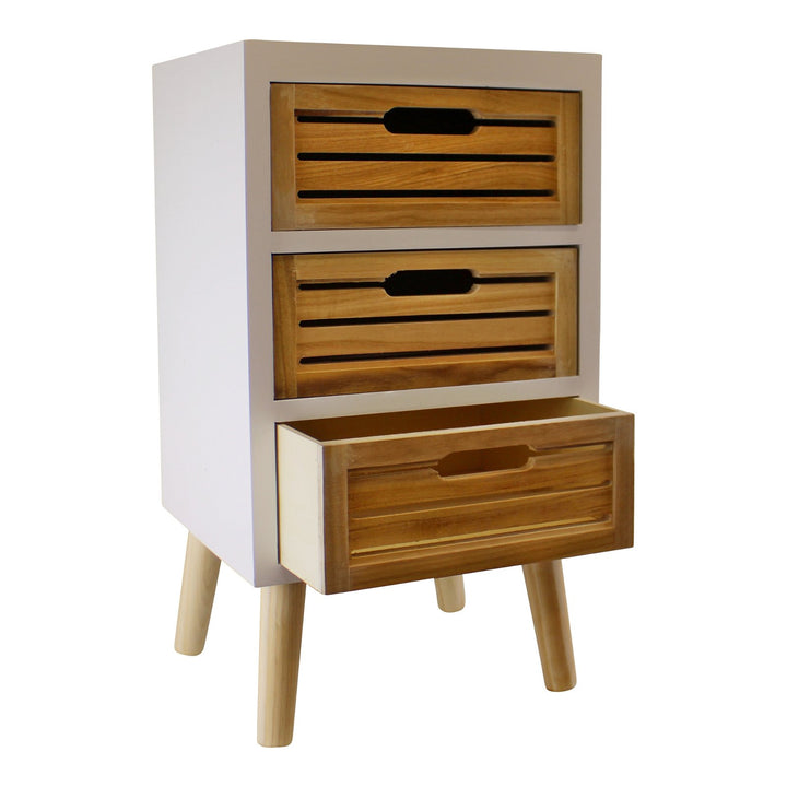 Set of 3 Drawers - White with Natural Wood Drawers - Removable Legs