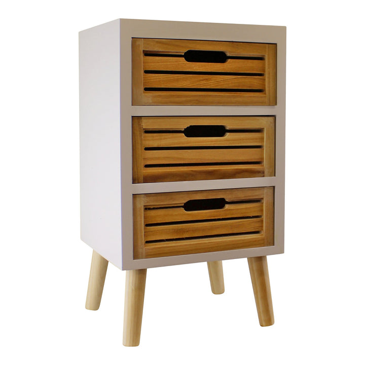 Set of 3 Drawers - White with Natural Wood Drawers - Removable Legs