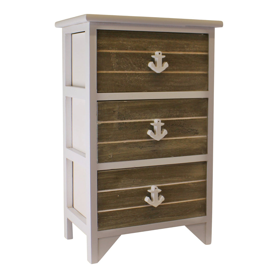 Set of 3 Drawers In Grey & White With Anchor Handles