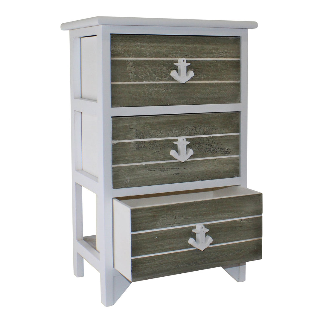 Set of 3 Drawers In Grey & White With Anchor Handles