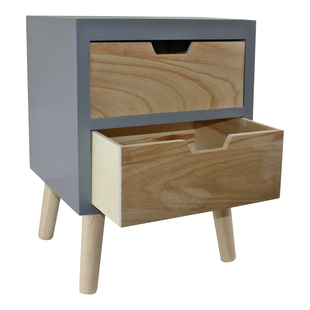 Set of 2 Drawers - Grey with Natural Wood Drawers - Removable Legs