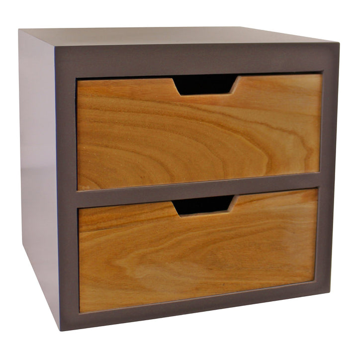 Set of 2 Drawers - Grey with Natural Wood Drawers - Removable Legs