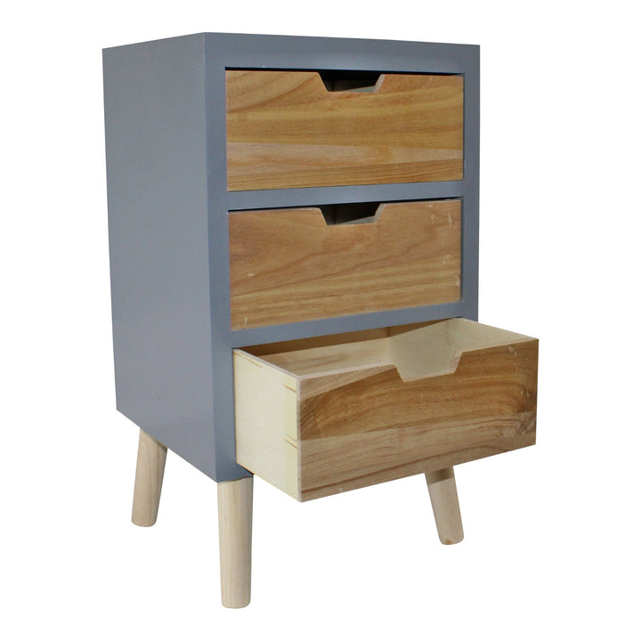 Set of 3 Drawers - Grey with Natural Wood Drawers - Removable Legs