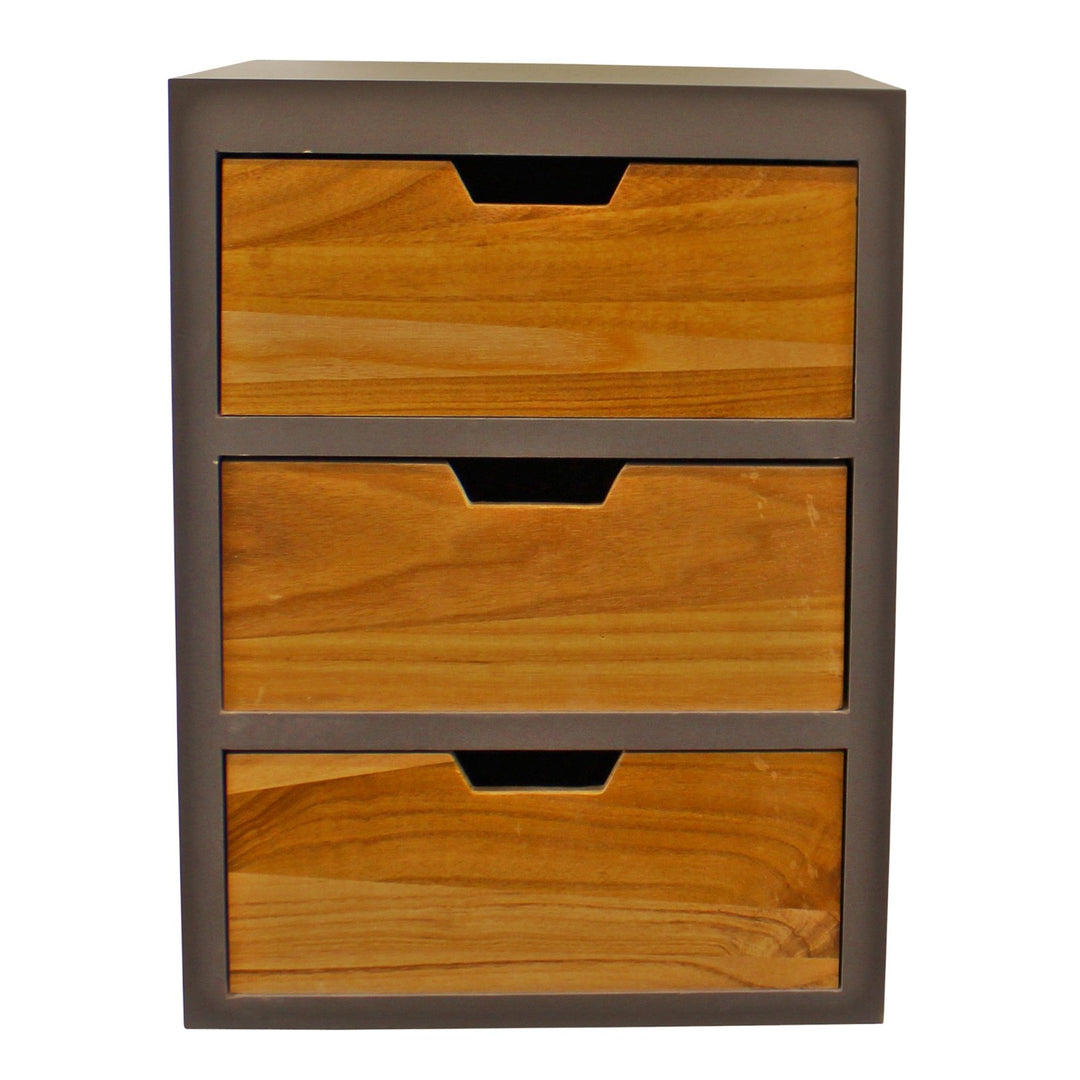 Set of 3 Drawers - Grey with Natural Wood Drawers - Removable Legs