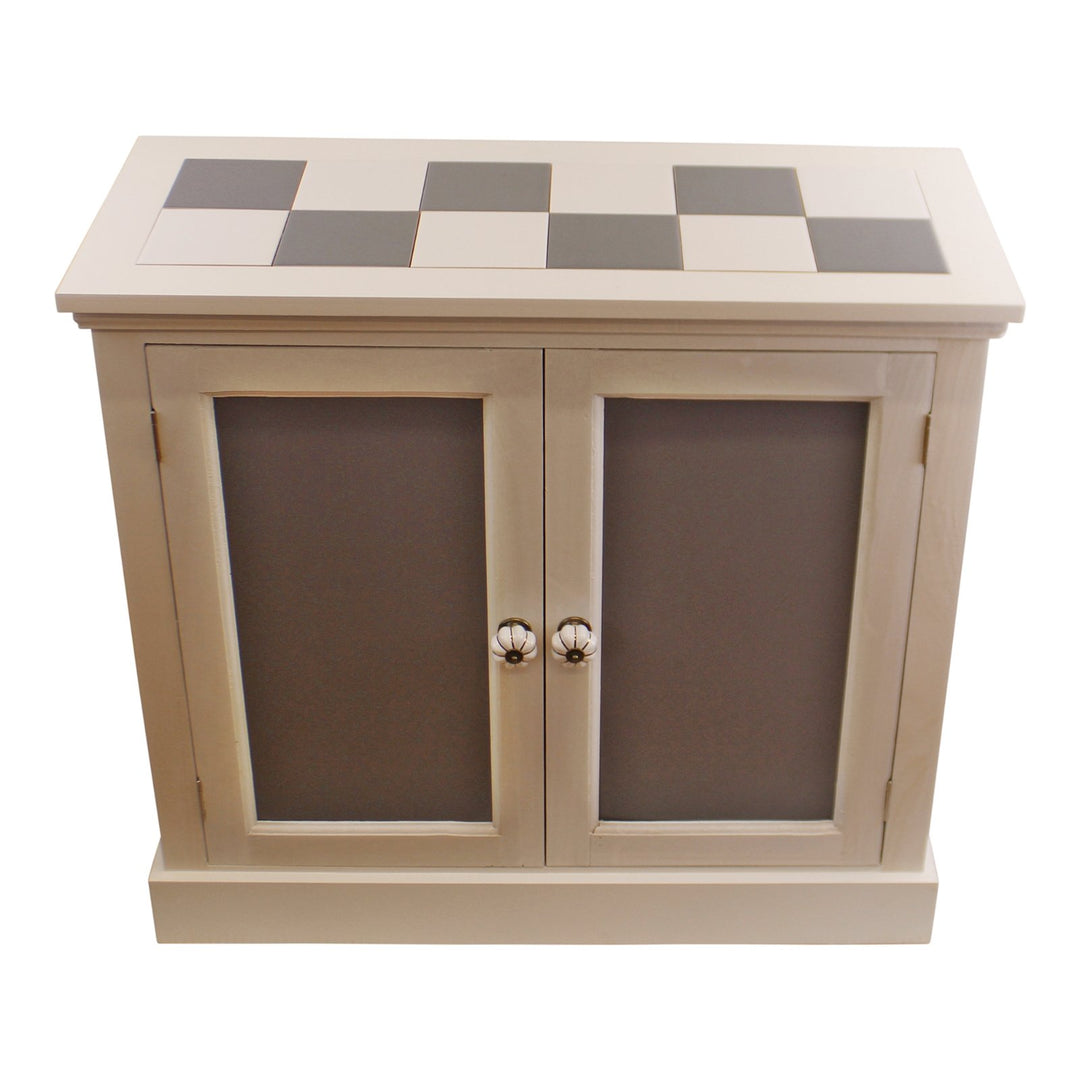 Storage Cupboard Unit in White & Grey - 2 Doors & Tile Finish Surface Top